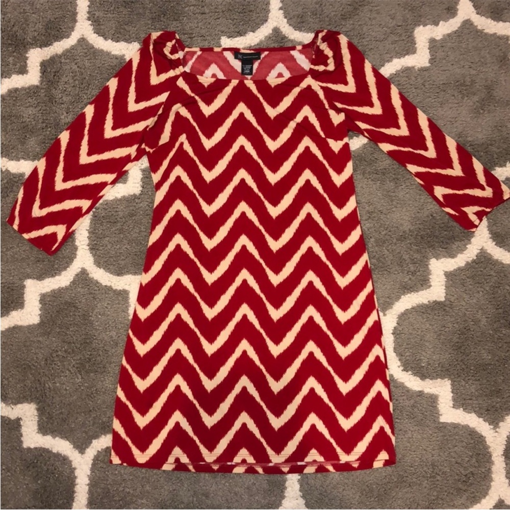 INC International Concepts Red and White Sheath Dress 3/4 Raglan Sleeves